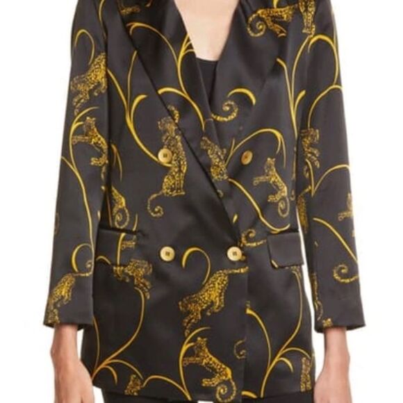 (NWT) L’AGENCE Taryn Leopard Silk Blazer evening jacket black gold (Size 10) - Picture 2 of 6